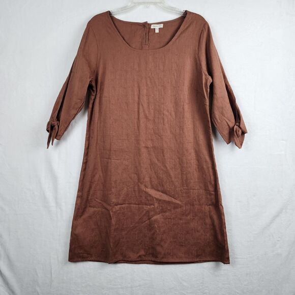Garnet Hill Lagenlook Dress Rust Dobby Tie Sleeve Organic Cotton Jacquard Sz 8 - Picture 1 of 13